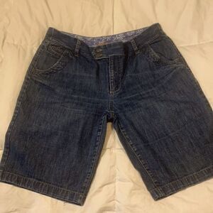 EDDIE BAUER, denim shorts, size 12 , cotton, 5 pocket, button over and zip up